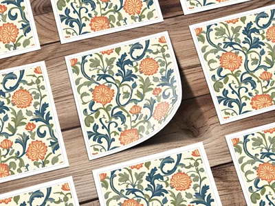 Marigold William Morris Seamless Orange Floral Pattern Dark Colors Digital