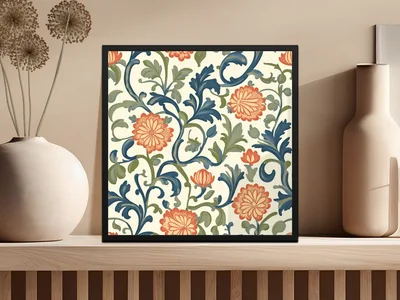 Marigold William Morris Seamless Orange Floral Pattern Dark Colors Digital