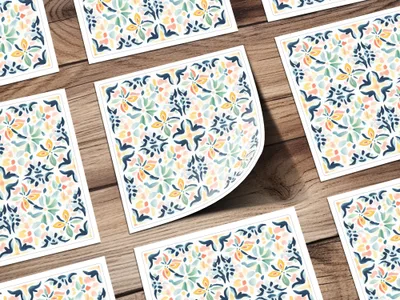 Mediterranean Tile Floral Seamless Pattern, Botanical Digital Paper, Modern Artistic Tile Design, Instant Download Art Print