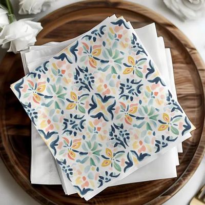 Mediterranean Tile Floral Seamless Pattern, Botanical Digital Paper, Modern Artistic Tile Design, Instant Download Art Print