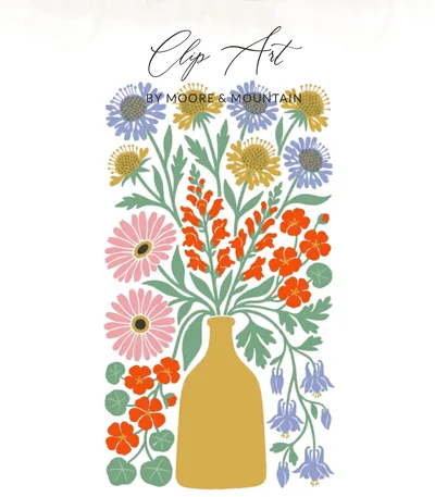 Mid-Century Floral Vase Print, Folk Art Flower Bouquet Digital, Retro Botanical Garden Wall Art, Scandinavian Inspired Floral Download SVG