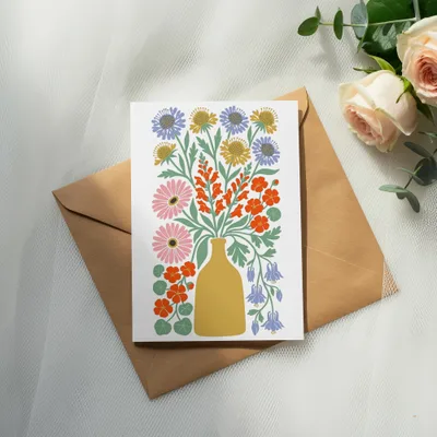 Mid-Century Floral Vase Print, Folk Art Flower Bouquet Digital, Retro Botanical Garden Wall Art, Scandinavian Inspired Floral Download SVG