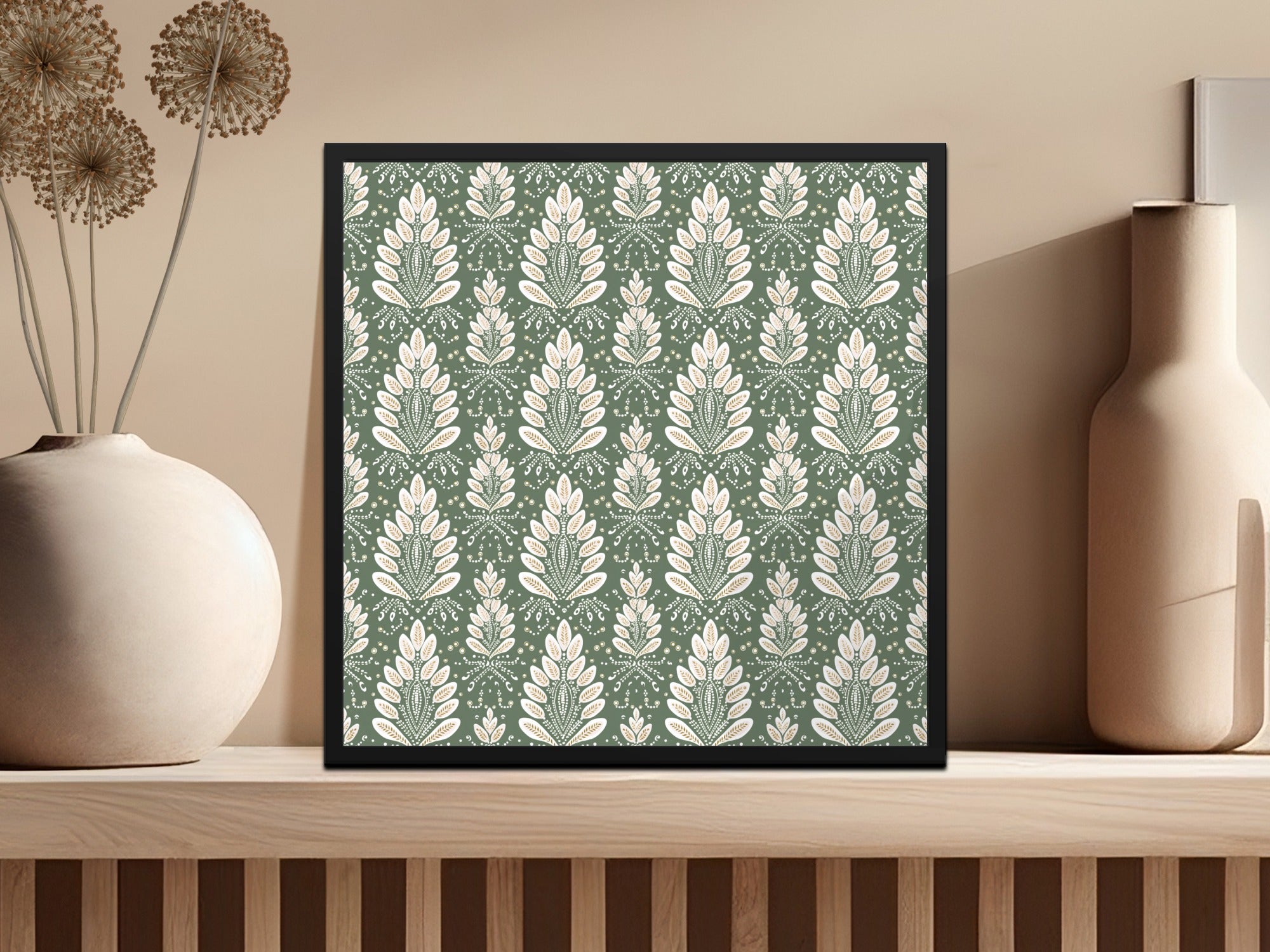 Modern Boho Seamless Green Background Digital Pattern Design