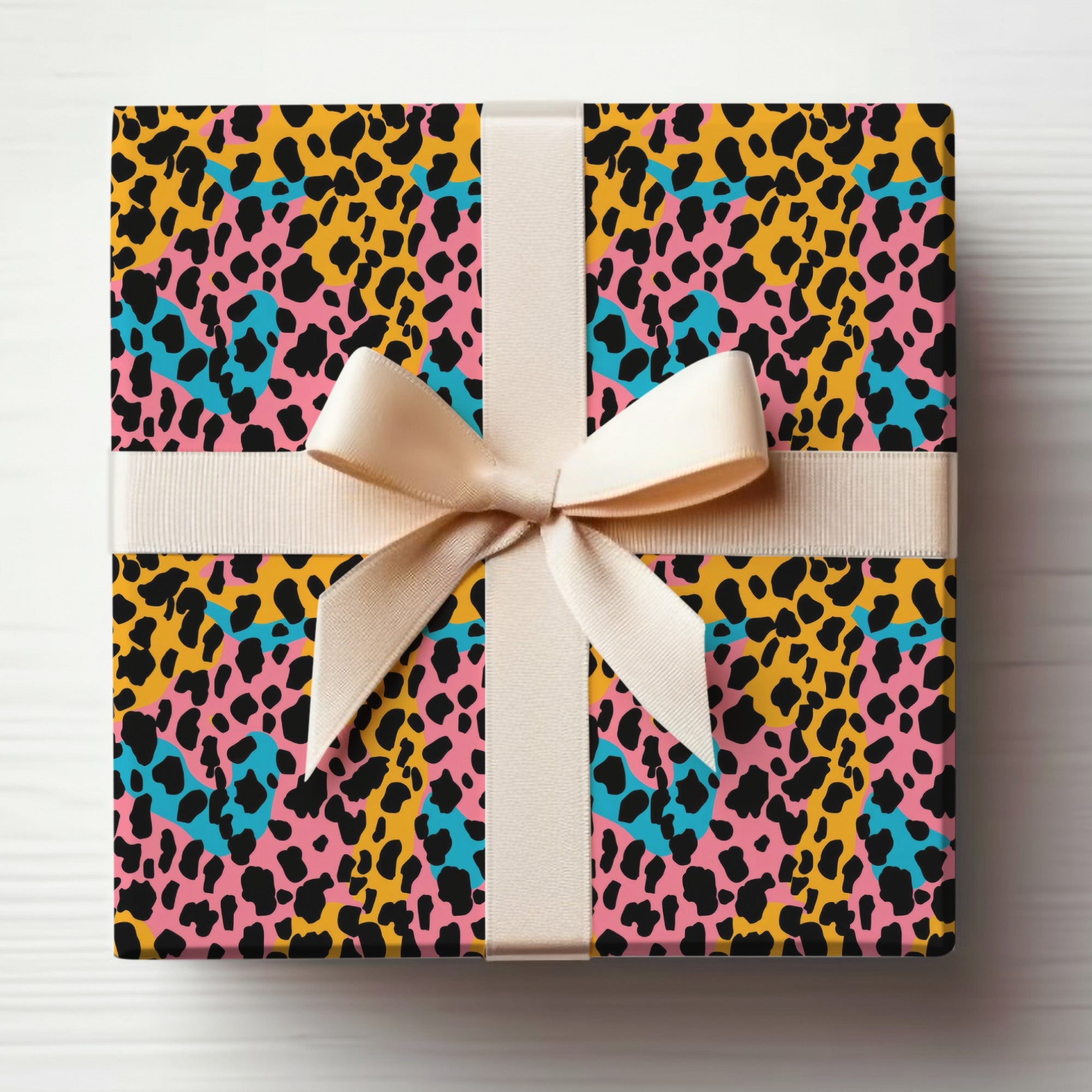 Modern Cheetah Print in Blush Yellow Light Blue Digital
