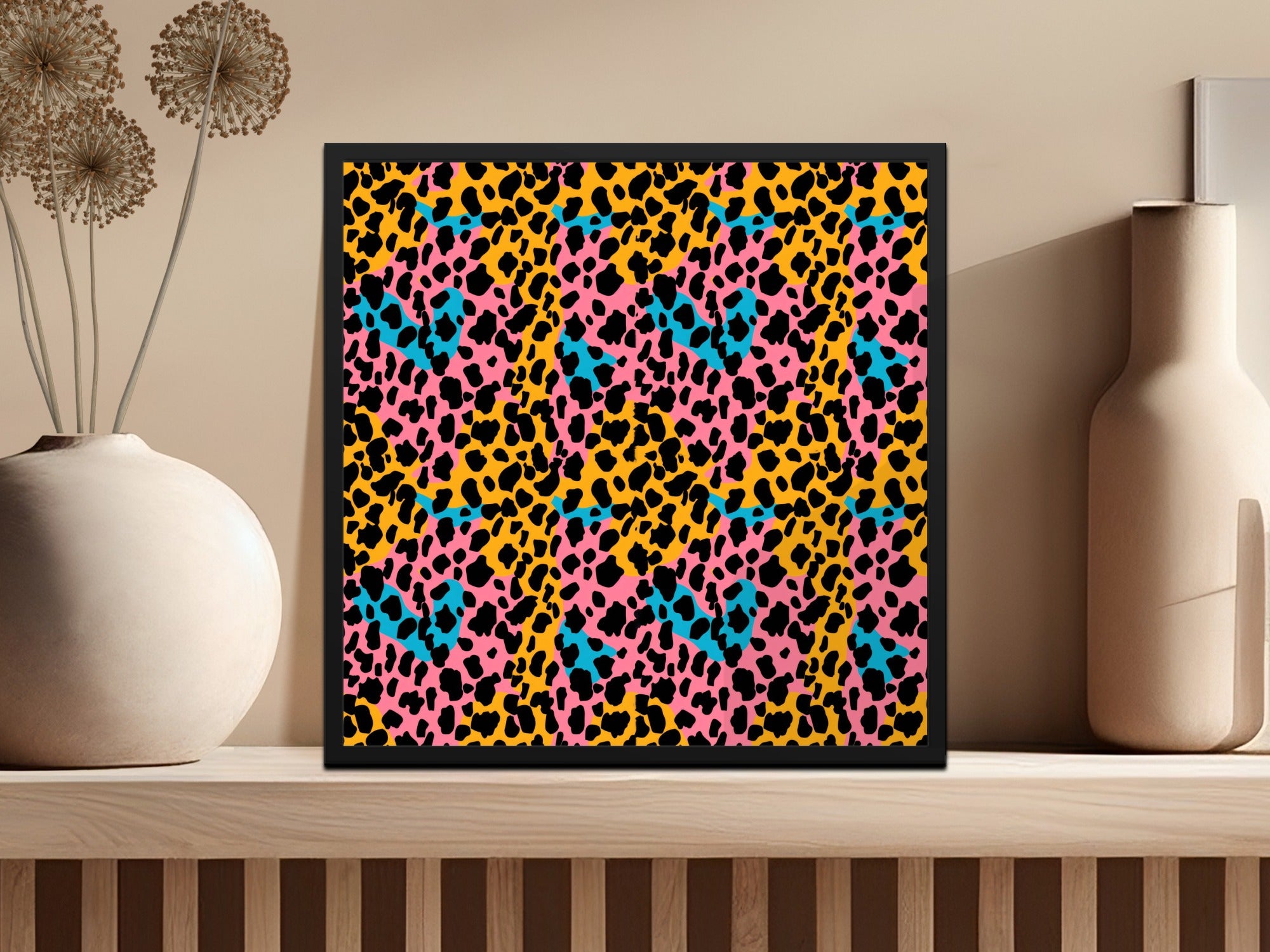 Modern Cheetah Print in Blush Yellow Light Blue Digital