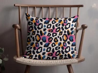 Modern Cheetah Print, Seamless Animal Print, Leopard Spots, Black, Blue, Orange, Pink Wild Animal Print Background Digital