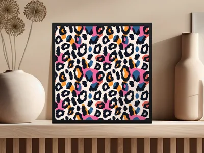 Modern Cheetah Print, Seamless Animal Print, Leopard Spots, Black, Blue, Orange, Pink Wild Animal Print Background Digital