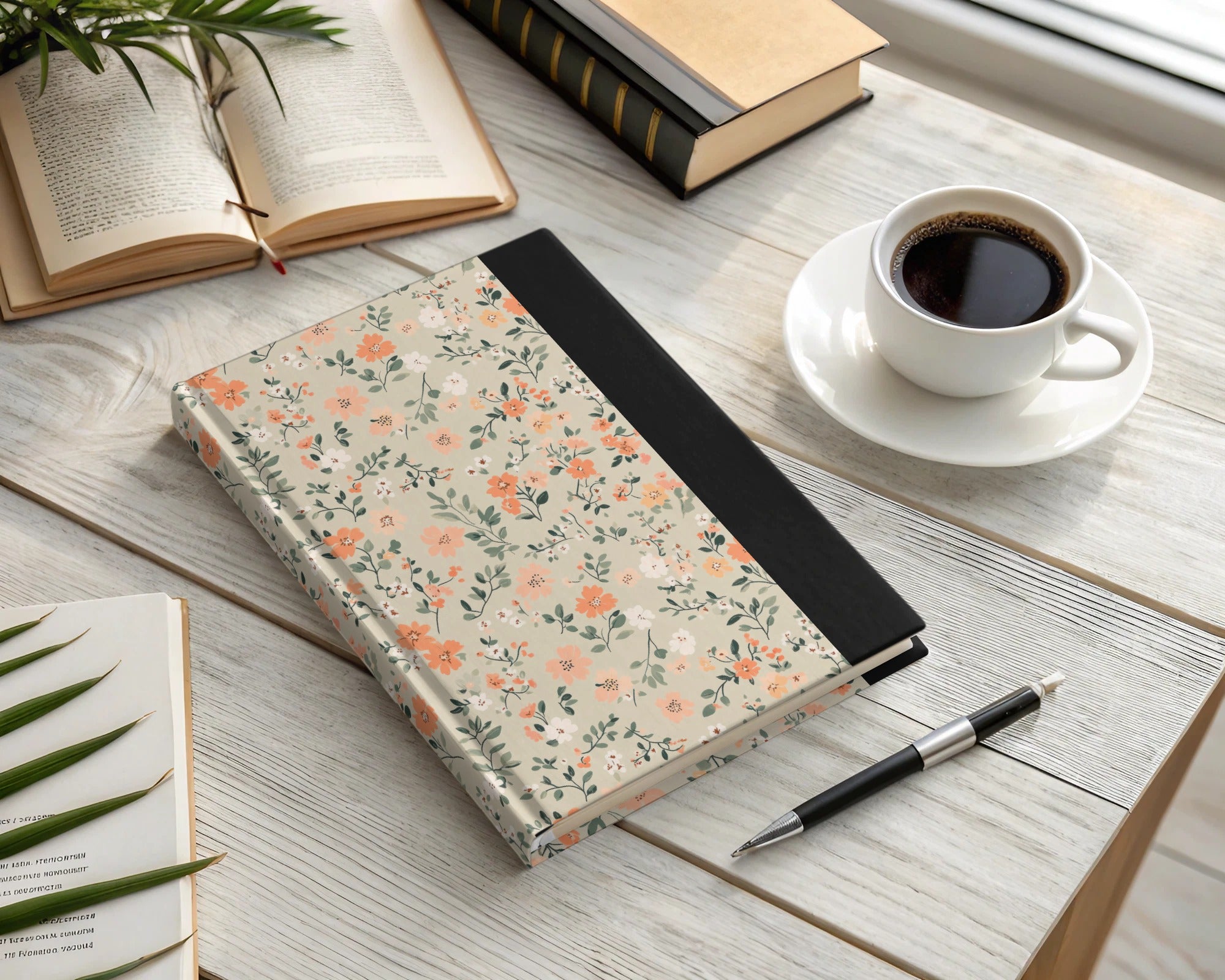 Modern Ditsy Flower Pattern Beige Botanical Illustration Digital