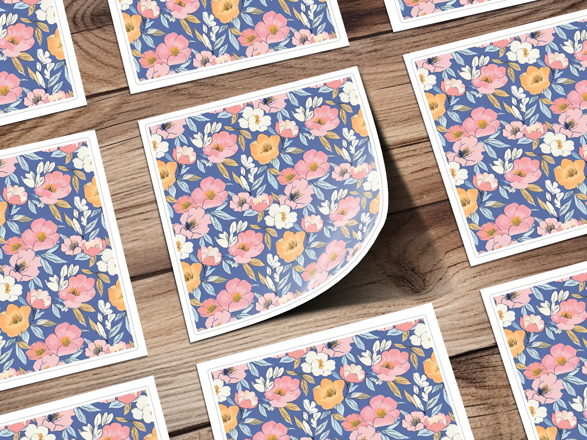 Modern Floral Seamless Pattern Digital Paper, Blue Pink Orange Botanical Fabric Print, Boho Artistic Surface Design, Commercial Use File