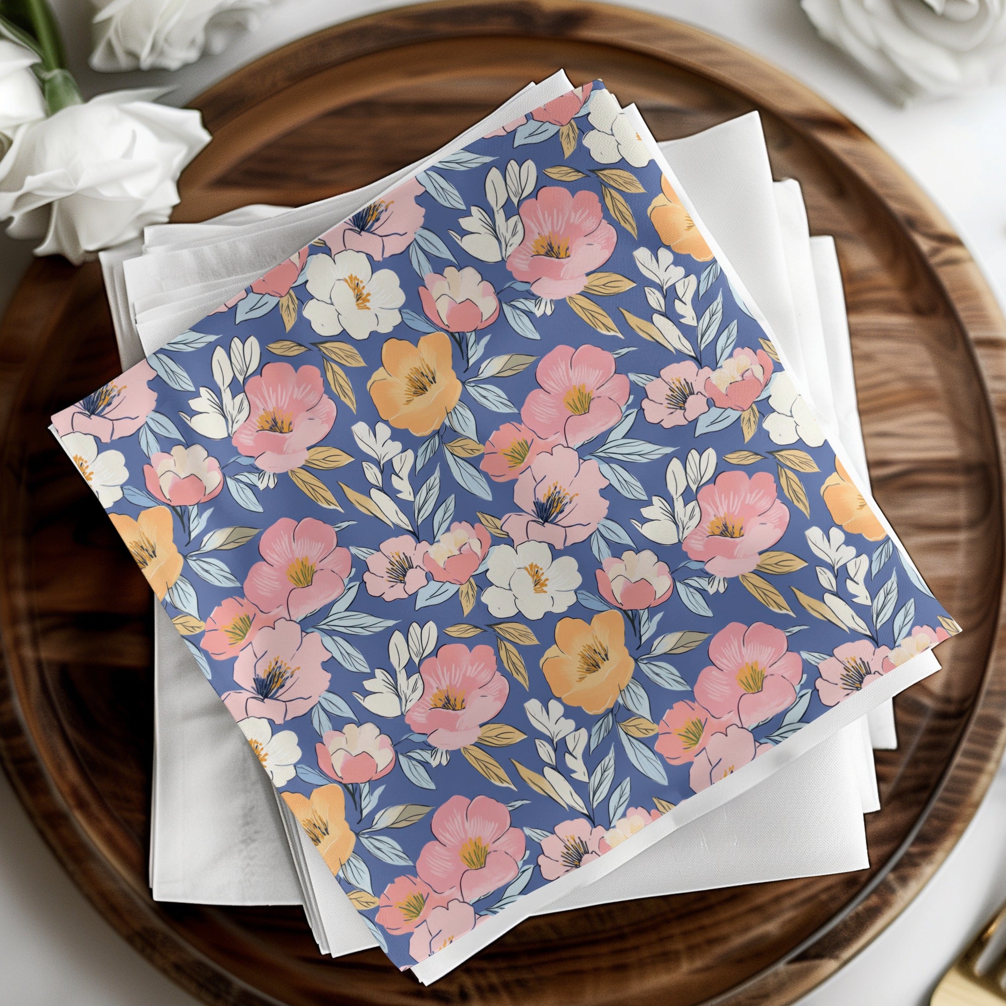 Modern Floral Seamless Pattern Digital Paper, Blue Pink Orange Botanical Fabric Print, Boho Artistic Surface Design, Commercial Use File