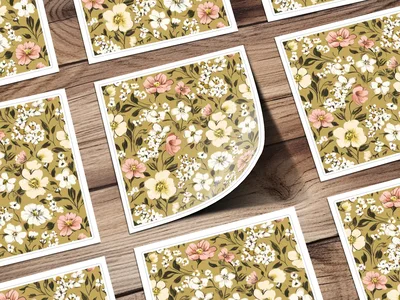 Modern Gold Floral Digital Paper, Spring Bloom Design, Boho Brown Seamless Wildflower Background JPEG