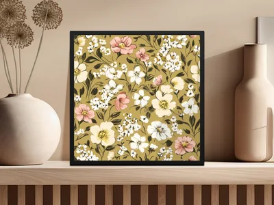Modern Gold Floral Digital Paper, Spring Bloom Design, Boho Brown Seamless Wildflower Background JPEG