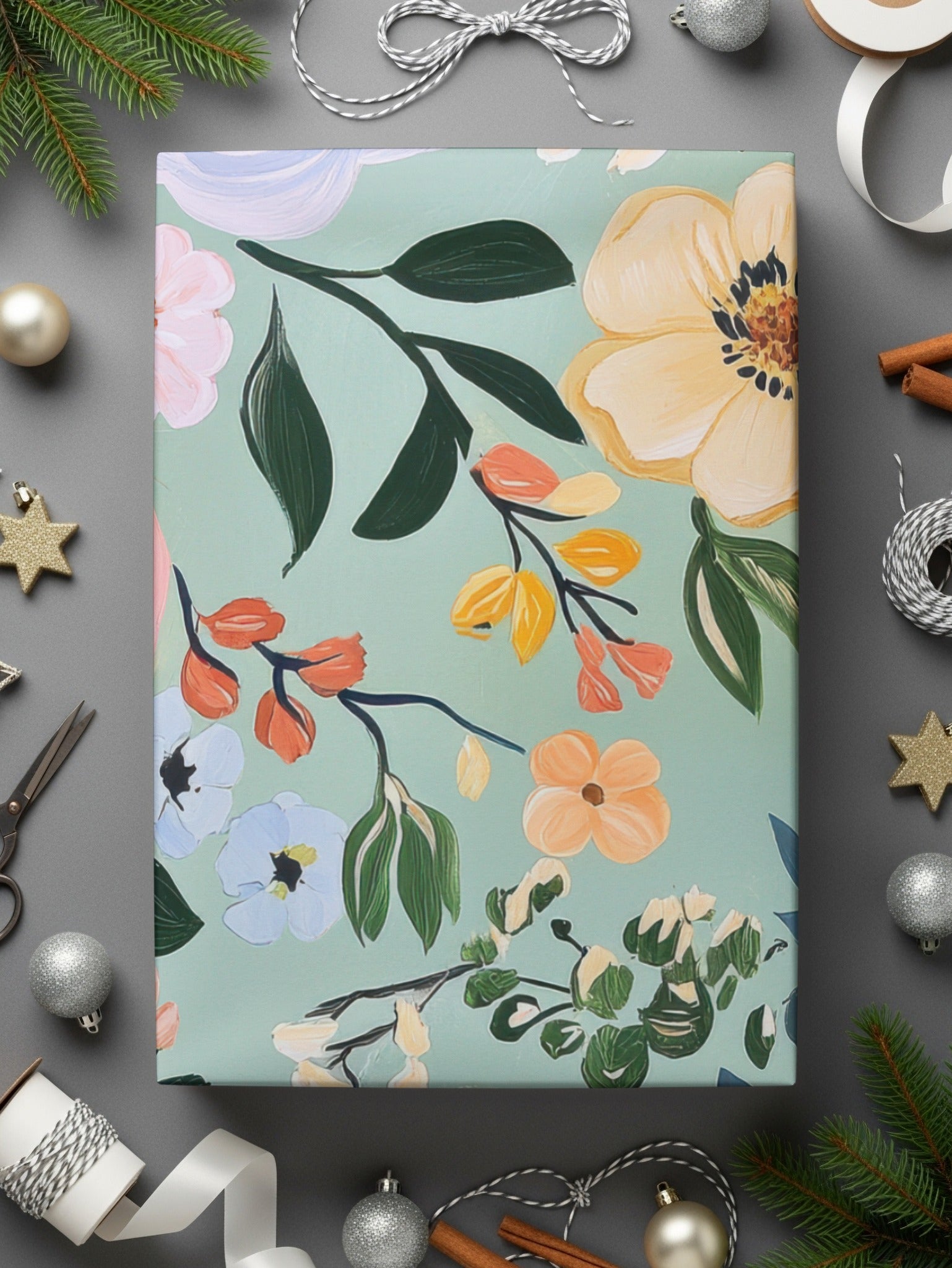 Modern Gouache Painted Mint Green Seamless Pattern, Fine Art Floral Digital Paper, Abstract Floral Print, Commercial Use