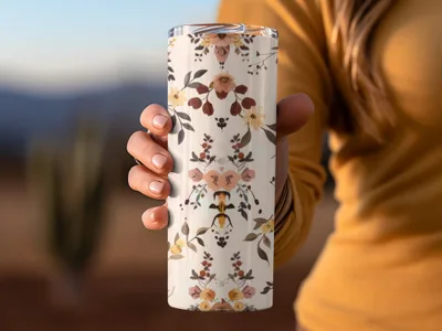 Modern Wildflowers Blush and Yellow Boho Wildflower Seamless