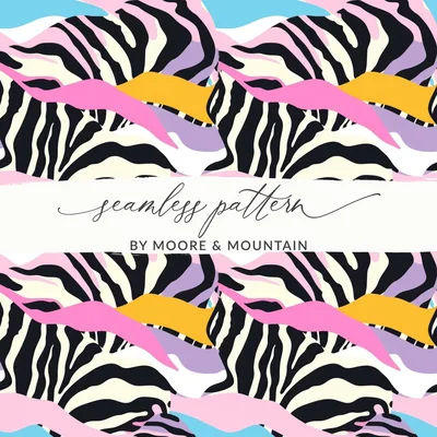 Modern Zebra Stripes, Seamless Animal Print, Light Blue, Pink, Yellow, Digital Wild Animal Print, Multicolored Background, Digital Download