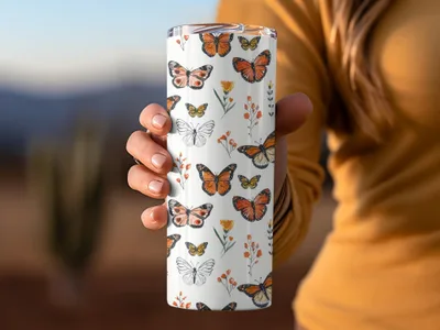 Monarch Butterfly Digital Seamless Pattern, Floral Bugs Print, Orange Butterfly Paper, Spring Flower Texture, Commercial Use Digital