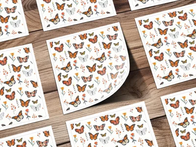 Monarch Butterfly Digital Seamless Pattern, Floral Bugs Print, Orange Butterfly Paper, Spring Flower Texture, Commercial Use Digital