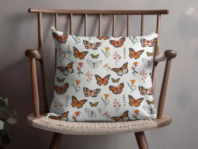 Monarch Butterfly Digital Seamless Pattern, Floral Bugs Print, Orange Butterfly Paper, Spring Flower Texture, Commercial Use Digital