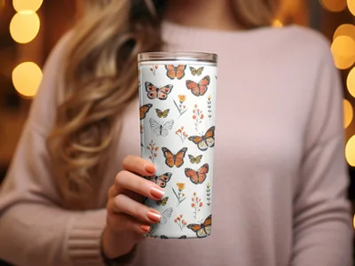 Monarch Butterfly Digital Seamless Pattern, Floral Bugs Print, Orange Butterfly Paper, Spring Flower Texture, Commercial Use Digital