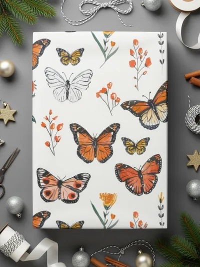 Monarch Butterfly Digital Seamless Pattern, Floral Bugs Print, Orange Butterfly Paper, Spring Flower Texture, Commercial Use Digital