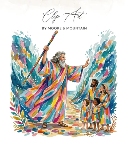 Moses Parting Red Sea Watercolor Digital Art, Christian Biblical Story Wall Decor, Exodus Scene Nursery Print, Religious Home Gift