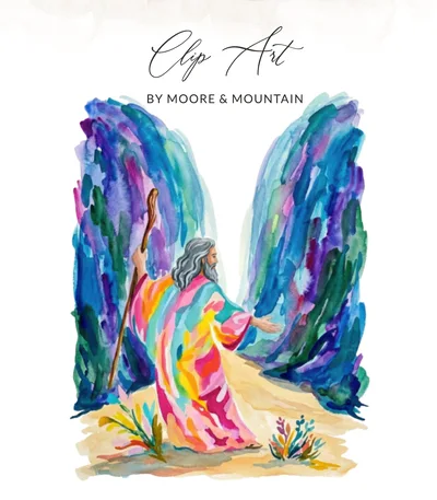 Moses Parting Red Sea Watercolor Digital Art Print | Christian Biblical Story Wall Decor | Inspirational Faith Nursery Digital Download
