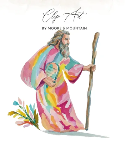 Moses Watercolor Print Digital Art, Ten Commandments Bible Story Illustration, Religious Christian Jewish Wall Art Download