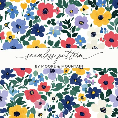 Multicolored Boho Floral Seamless Spring Floral Pattern Digital