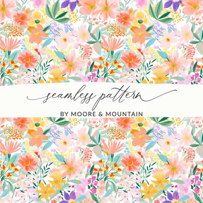 Multicolored Pastel Spring Floral Preppy Seamless Digital