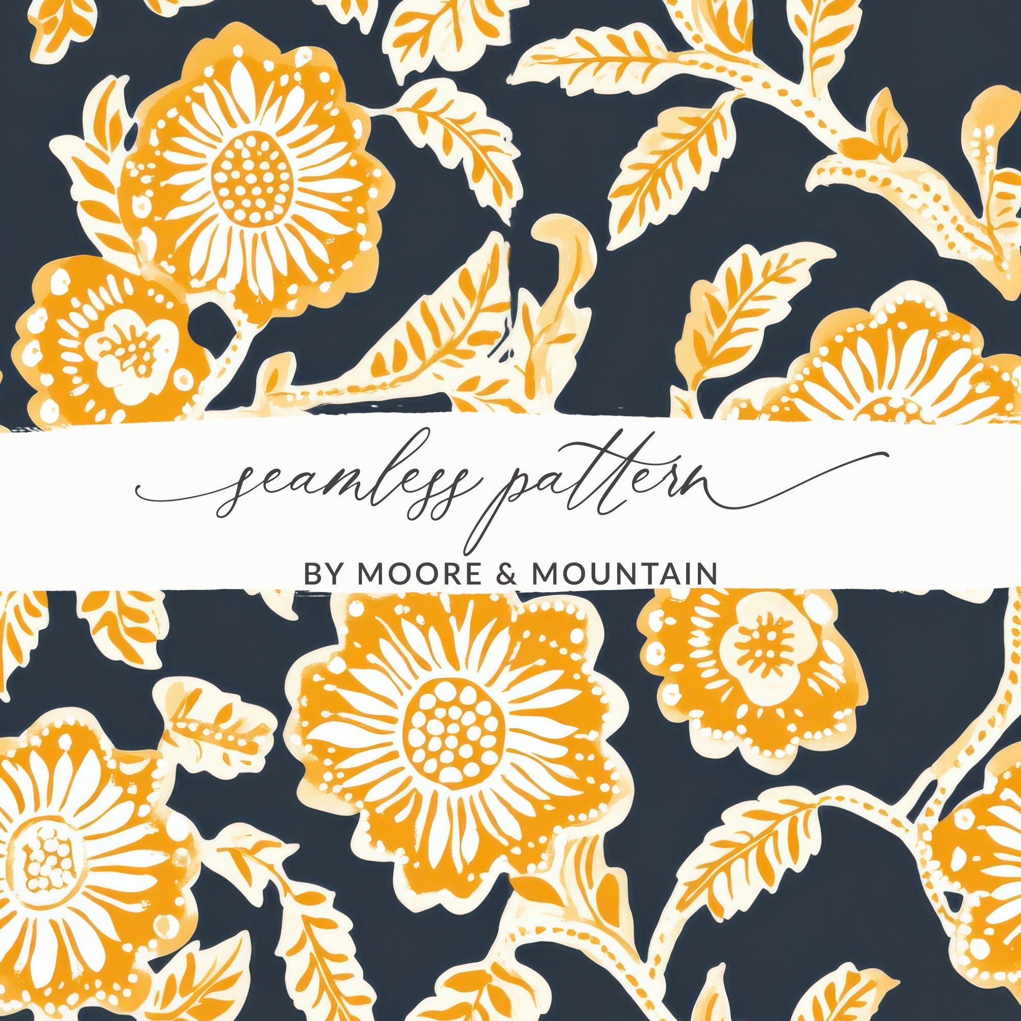 Mustard Floral Indian Motif on Dark Background Design