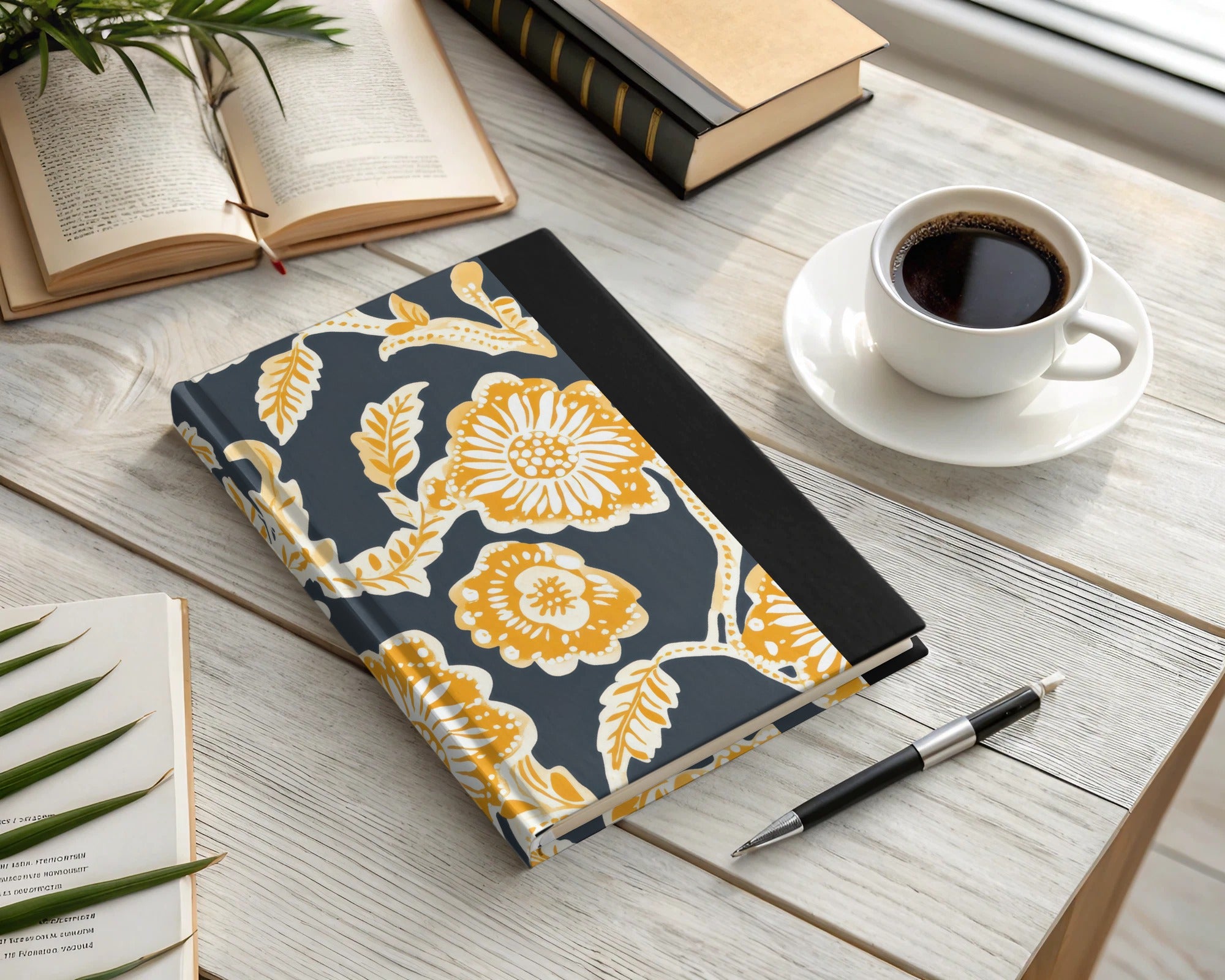 Mustard Floral Indian Motif on Dark Background Design