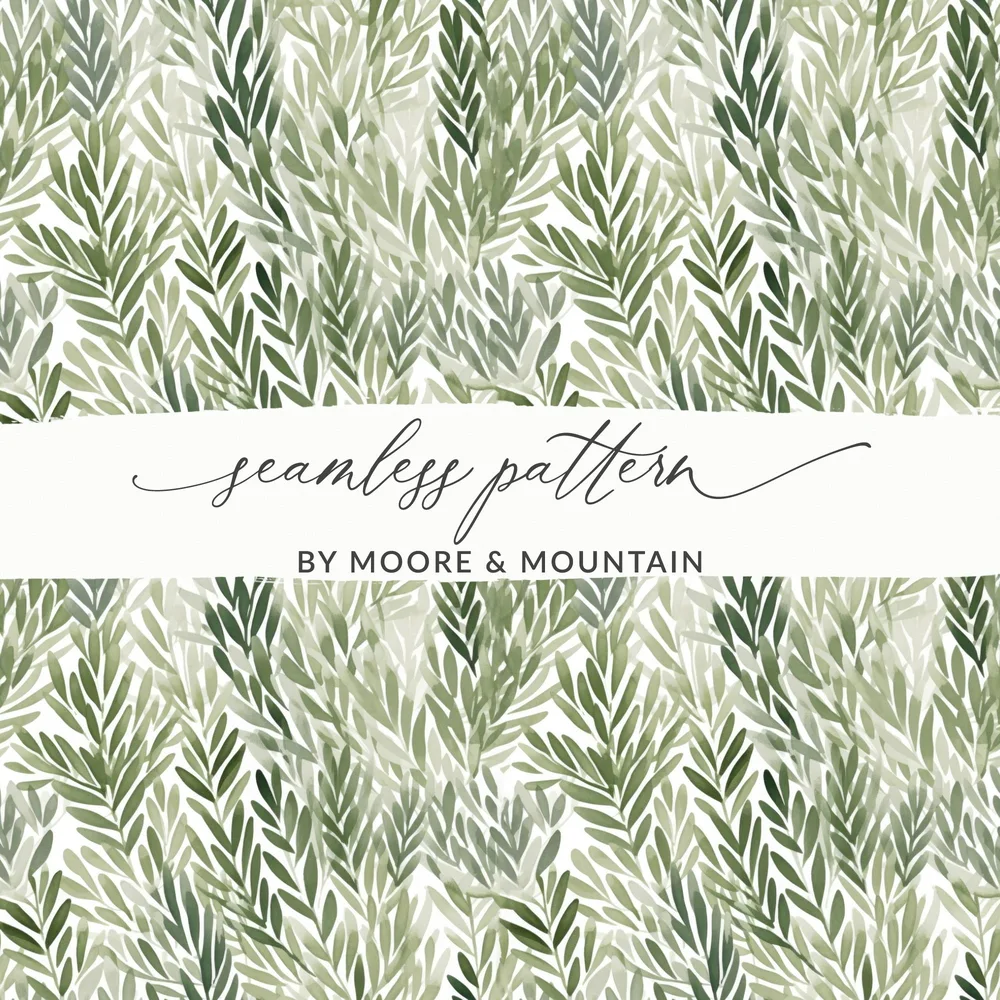 Muted Green Leafy Line Art Seamless Abstract Botanical Repeat