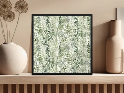 Muted Green Leafy Line Art Seamless Abstract Botanical Repeat