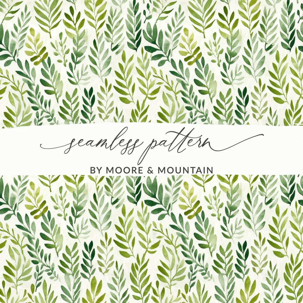 Muted Green Organic Leaf Pattern Watercolor Botanical Repeat