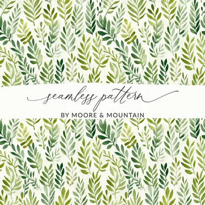 Muted Green Organic Leaf Pattern Watercolor Botanical Repeat