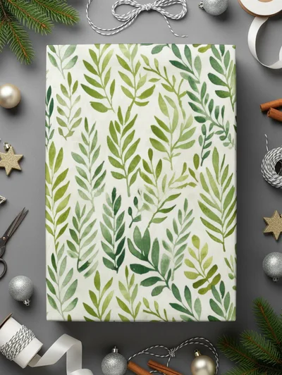 Muted Green Organic Leaf Pattern Watercolor Botanical Repeat
