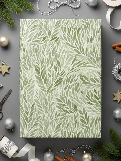 Muted Green Organic Repeat Botanical Leaf Pattern Design