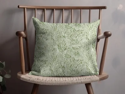 Muted Green Organic Repeat Botanical Leaf Pattern Design