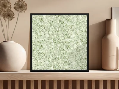 Muted Green Organic Repeat Botanical Leaf Pattern Design