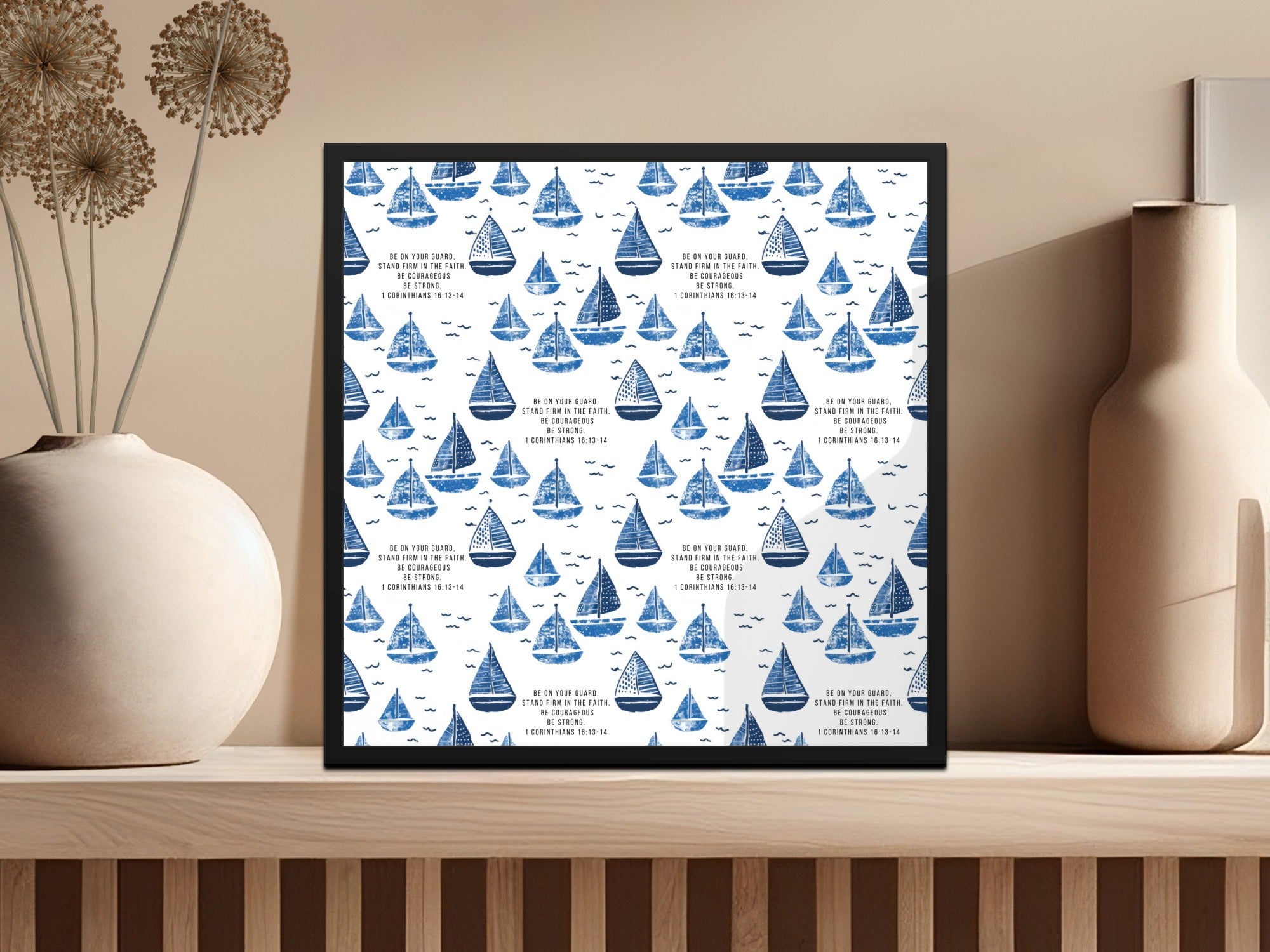 Nautical Boy Bible Verse Digital Paper, Be Courageous And Strong Seamless Bible Verse Christian Pattern for Boys