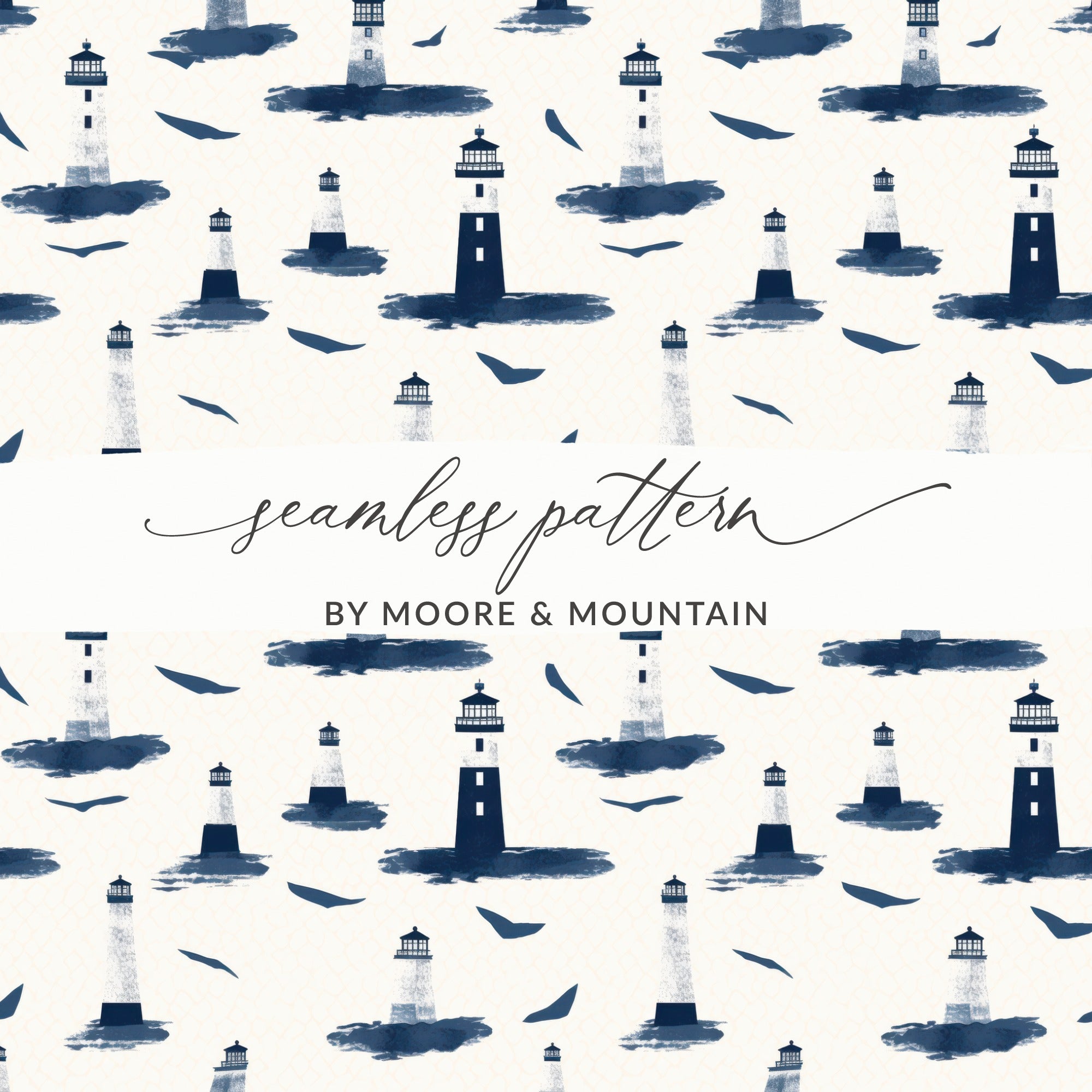 Nautical Lighthouse Pattern, Coastal Digital Paper, Navy Blue, Ocean Theme, Scrapbooking, Printable Backgrounds, Digital Download