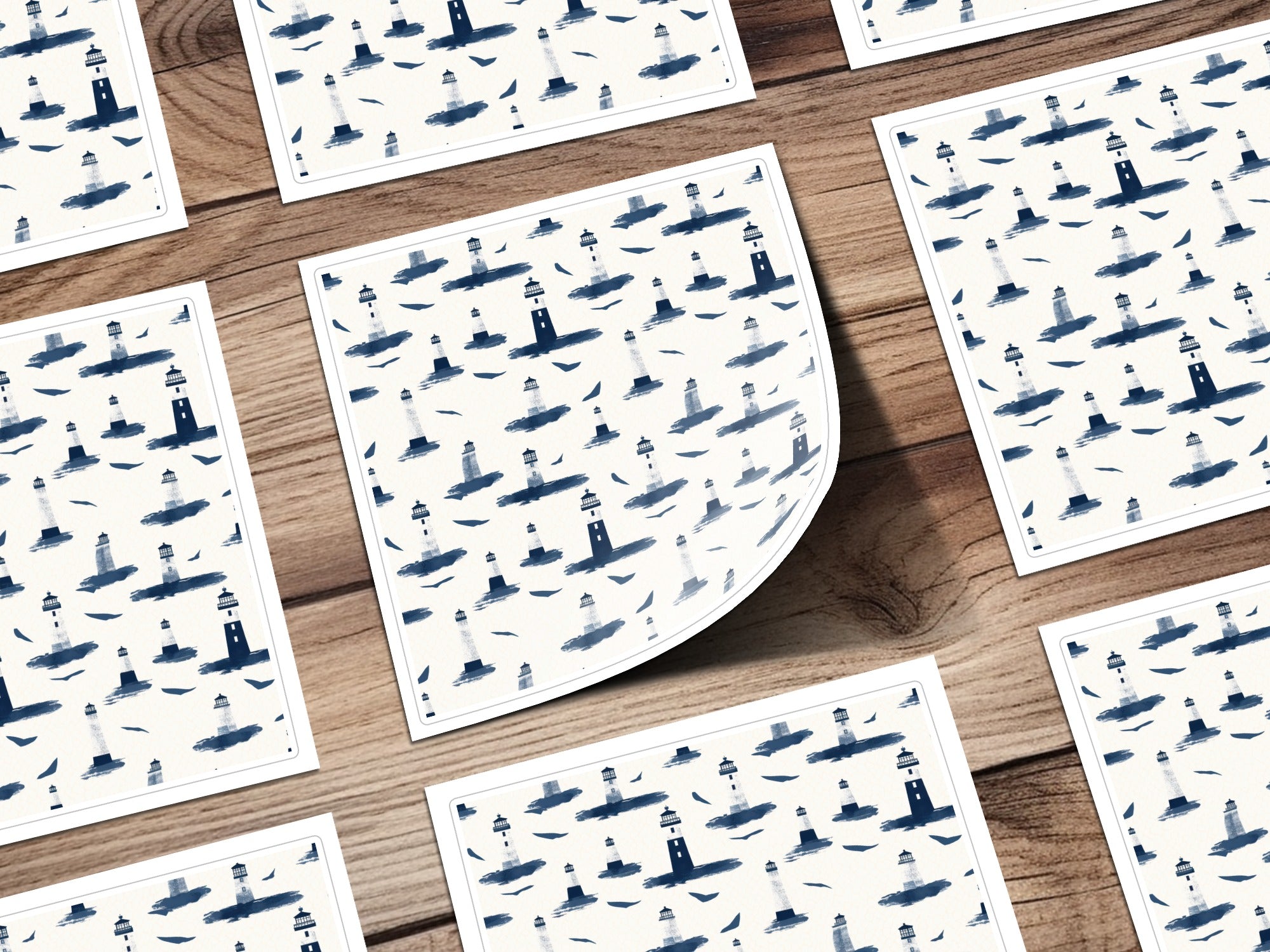 Nautical Lighthouse Pattern, Coastal Digital Paper, Navy Blue, Ocean Theme, Scrapbooking, Printable Backgrounds, Digital Download