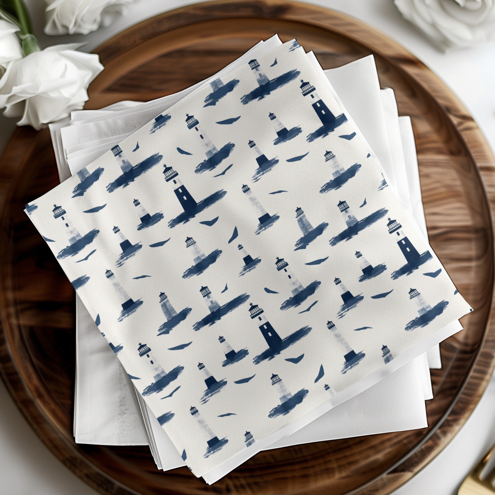 Nautical Lighthouse Pattern, Coastal Digital Paper, Navy Blue, Ocean Theme, Scrapbooking, Printable Backgrounds, Digital Download
