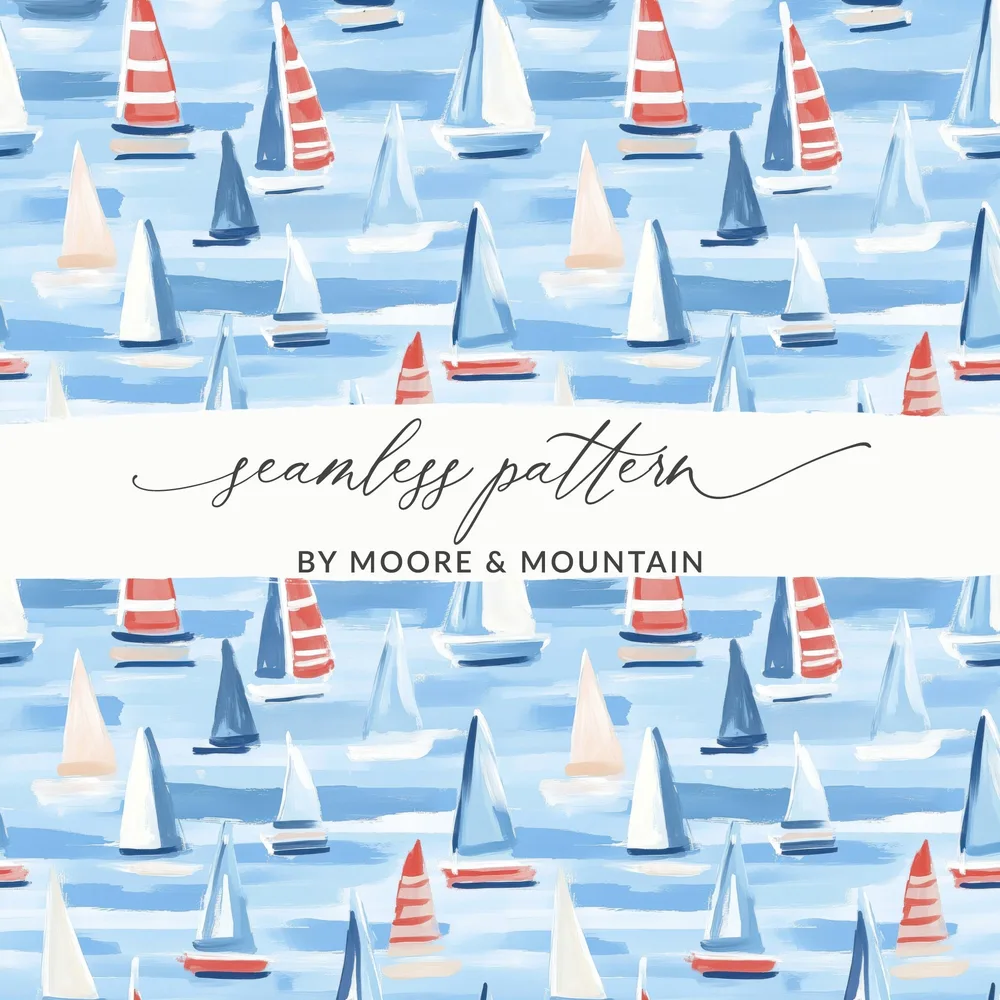 Nautical Sailboat Digital Paper, Coastal Pattern, Summer Seamless Design, Scrapbooking, Fabric Printing, Digital Background