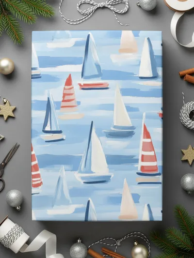 Nautical Sailboat Digital Paper, Coastal Pattern, Summer Seamless Design, Scrapbooking, Fabric Printing, Digital Background
