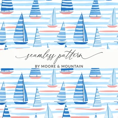 Nautical Sailboat Pattern, Coastal Digital Paper, Summer Theme, Seamless Design, Seamless Pattern for Boys