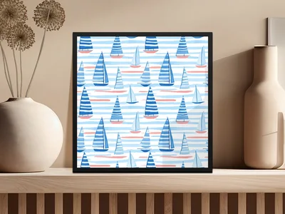 Nautical Sailboat Pattern, Coastal Digital Paper, Summer Theme, Seamless Design, Seamless Pattern for Boys