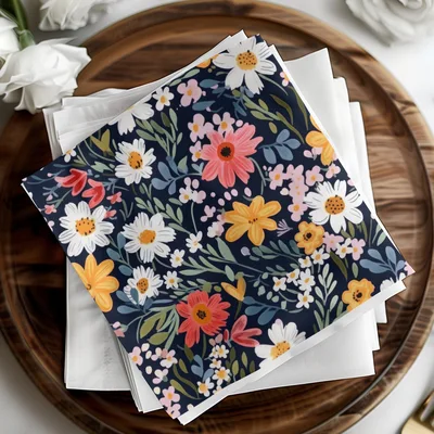 Navy Blue Colorful Ditsy Flowers on Dark Blue Spring Pattern Digital