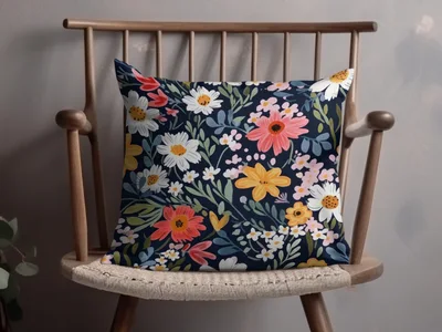 Navy Blue Colorful Ditsy Flowers on Dark Blue Spring Pattern Digital