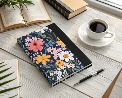 Navy Blue Colorful Ditsy Flowers on Dark Blue Spring Pattern Digital